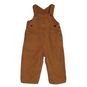 Carhartt Bib Overalls Duck Brown Size 24M Boy Toddler Logo Pockets